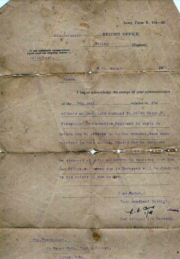 Recieipt of communication<br />regarding Peter's effects