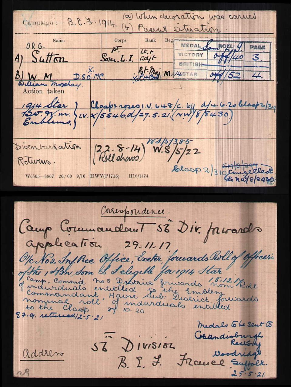 Sutton WM Medal Card: Click for full version