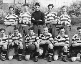 Eaton Bray Football Team - South Midlands League Winners 1953 Back Row Bill Sharratt - Basil Maunders - Ken Bearton - Bob Lines - Harry Savings Front Row Ron Horn - Basil Ruffett - Harry Witts - Frank Ashton - Joe Bates - Tom Burrows (click to view full photo)