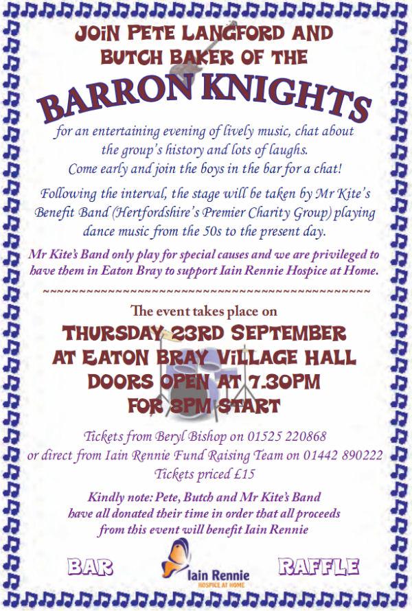 Join Pete & Butch of the Barron Knights, 23 September, Eaton Bray Village Hall