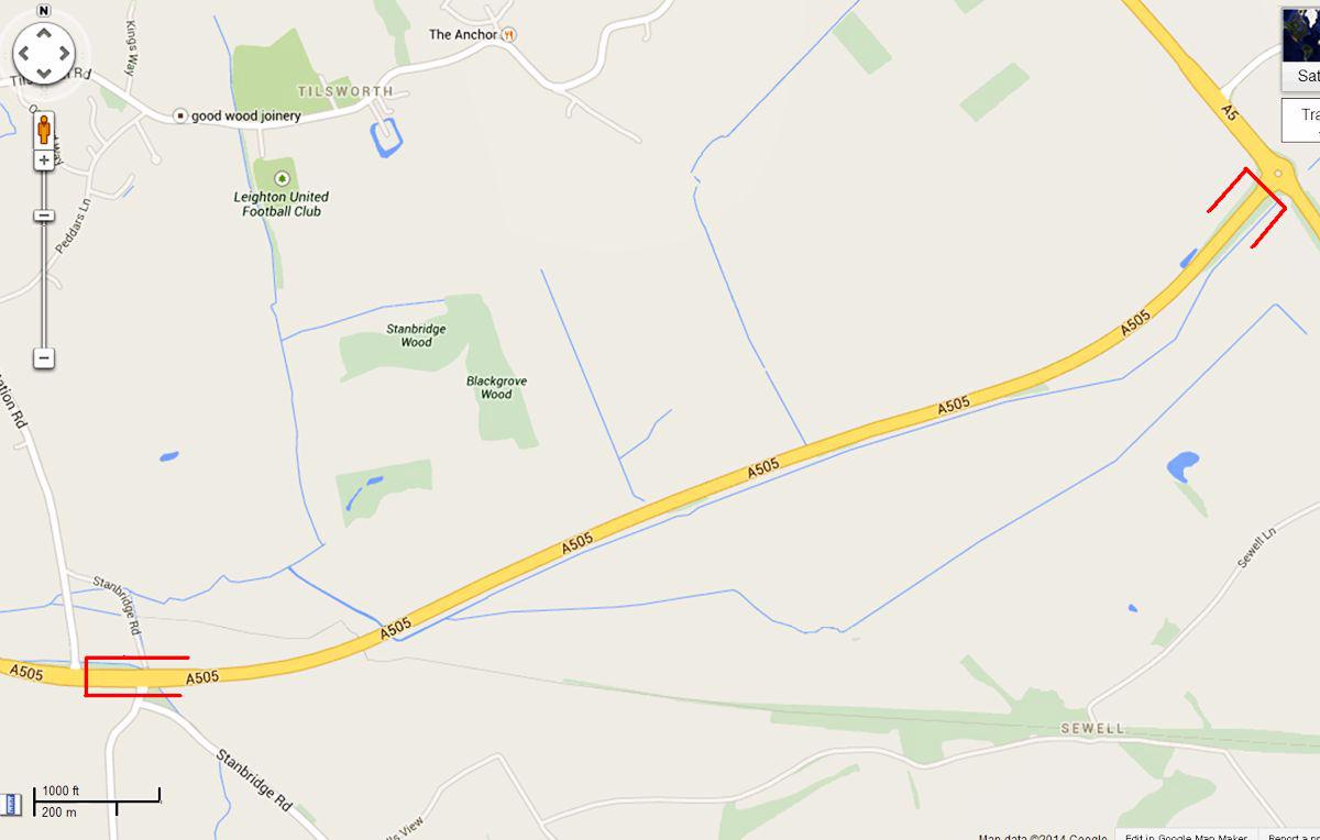A505 Leighton Buzzard bypass - Highway works