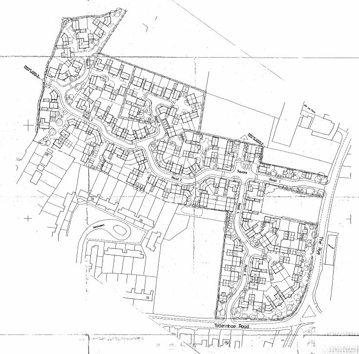 Plan of 150 new dwellings off Totternhoe Road / The Rye, Eaton Bray
