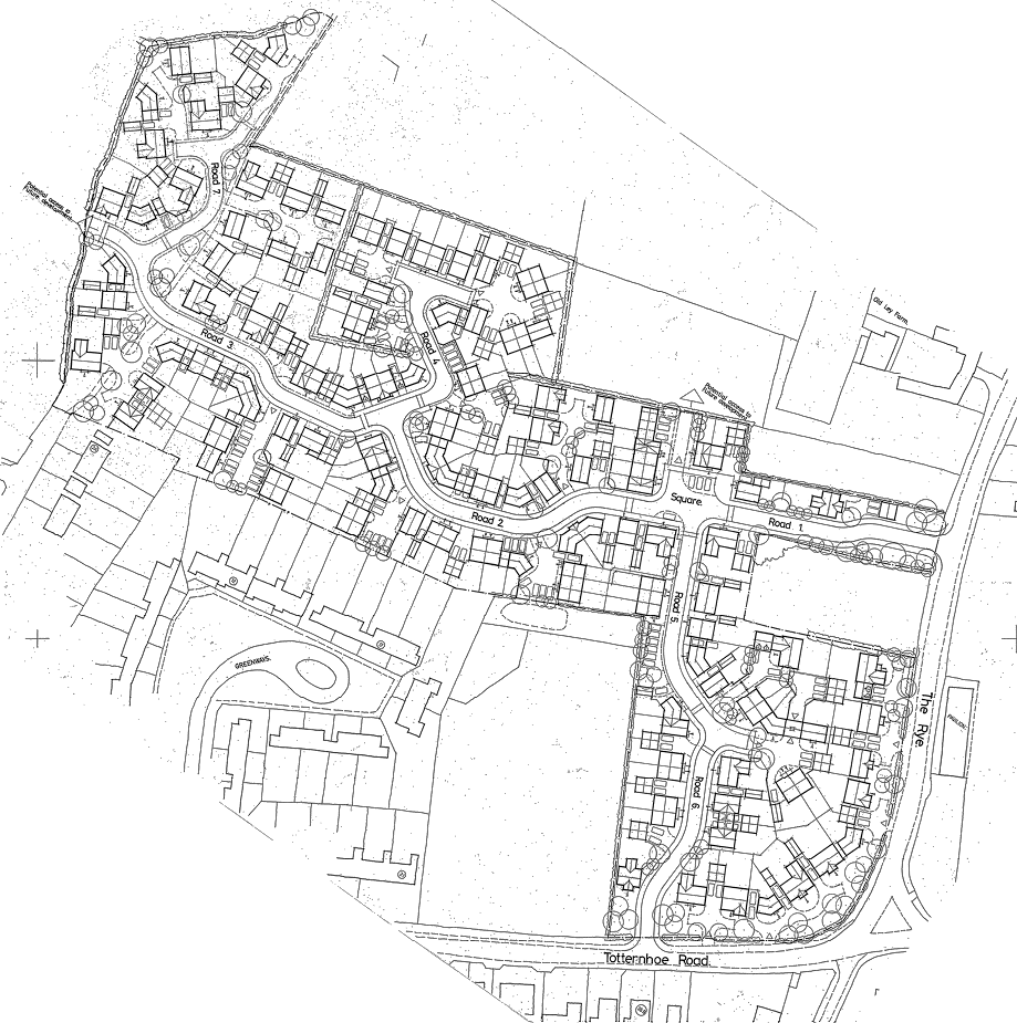 Plan of 145 new dwellings off Totternhoe Road / The Rye, Eaton Bray