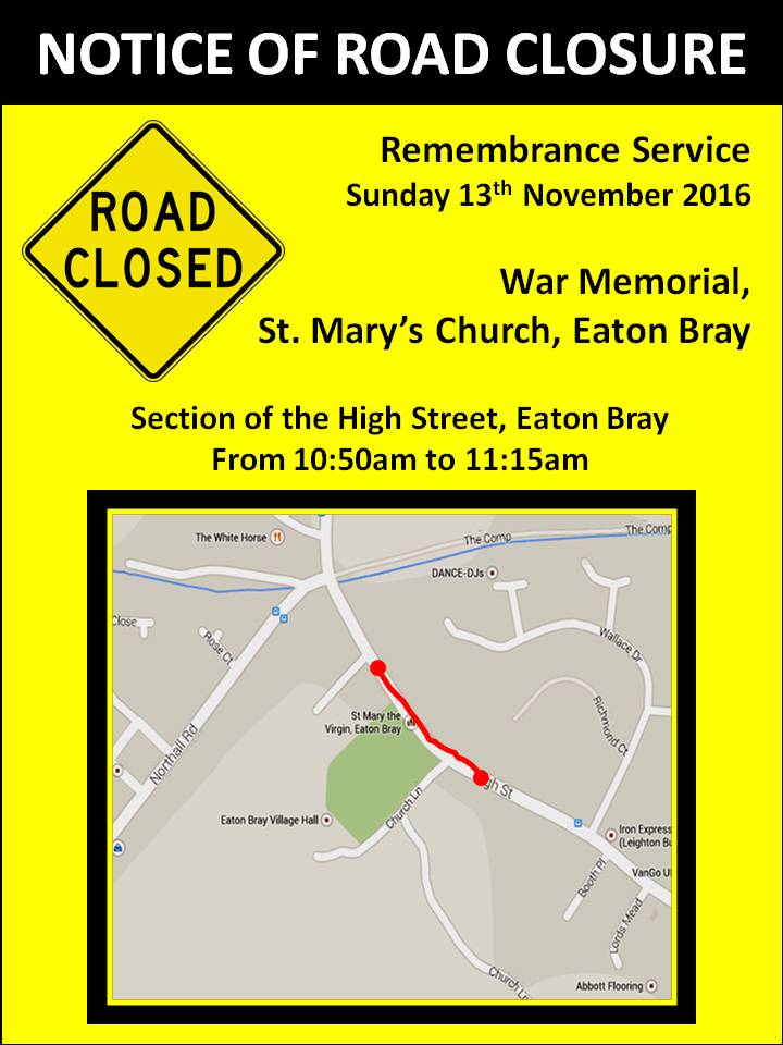 Notice of Road Closure - Sunday 13 November 2016